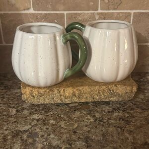 White Ceramic Pumpkin Mugs with Green Handles  by Celebrate It- Set of 2